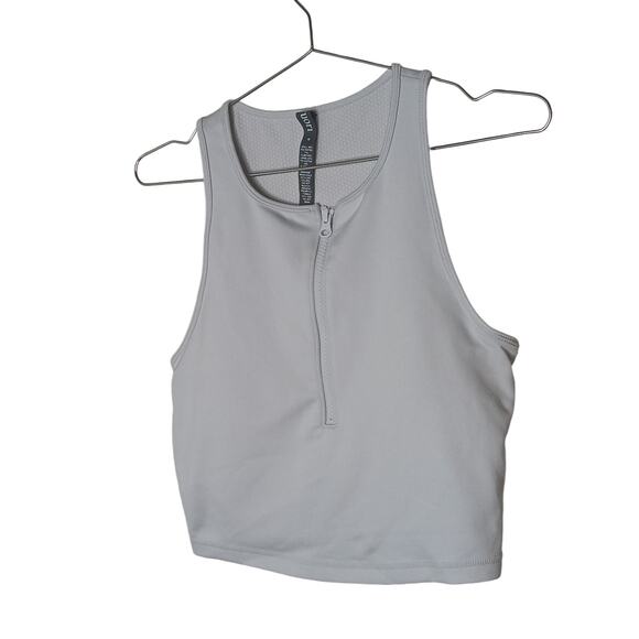 Vuori Zipper Front Gray Crop Top Built in Bra SZ M - Picture 1 of 9